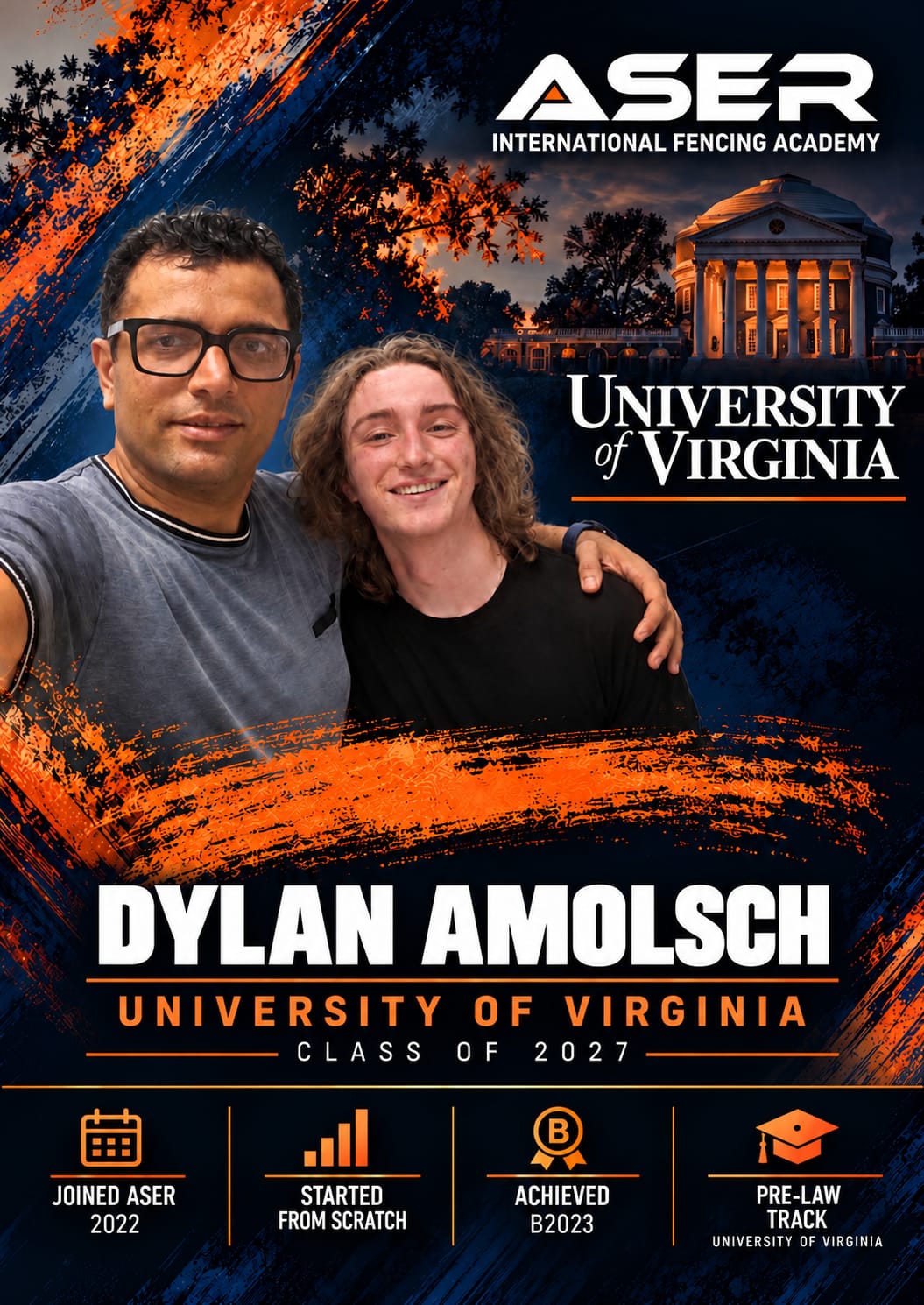 College commitment poster for Dylan Amolsch, University of Virginia Class of 2027