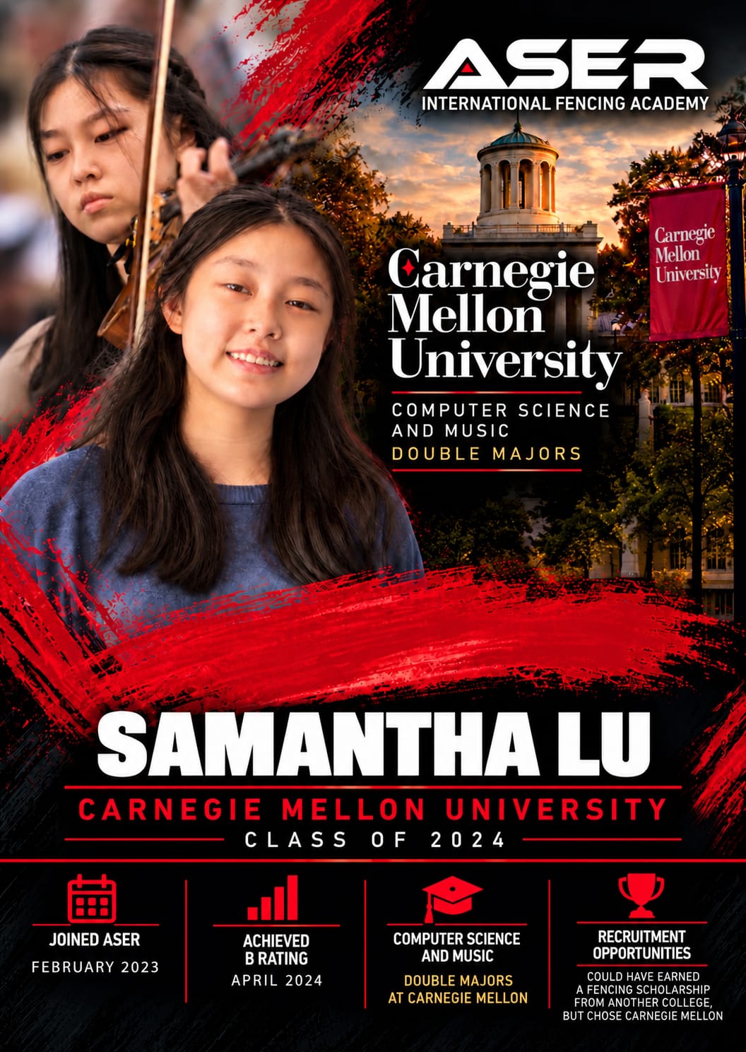 College commitment poster for Samantha Lu, Carnegie Mellon University Class of 2024